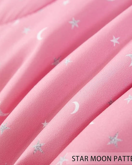 Pink Glitter Comforter Set for Teen Girls Women,Twin Size 4 Piece Bed in A Bag,Metallic Star Moon Printed Rainbow Comforter and Sheets,Ultra Soft Microfiber All Season Bedding Set(Twin,Green) - LeafyLoom