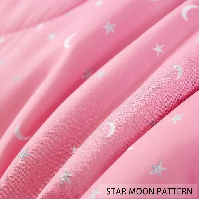 Pink Glitter Comforter Set for Teen Girls Women,Twin Size 4 Piece Bed in A Bag,Metallic Star Moon Printed Rainbow Comforter and Sheets,Ultra Soft Microfiber All Season Bedding Set(Twin,Green) - LeafyLoom