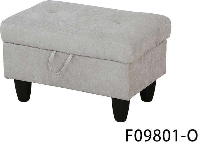 L-Shaped Sectional Couches with 66.5'' Chaise Lounge & Storage Ottoman Modular Room Sofas for Home Office Apartment, Large Living Furniture, 97'' Left Hand Facing, Grey White Flannelette - LeafyLoom