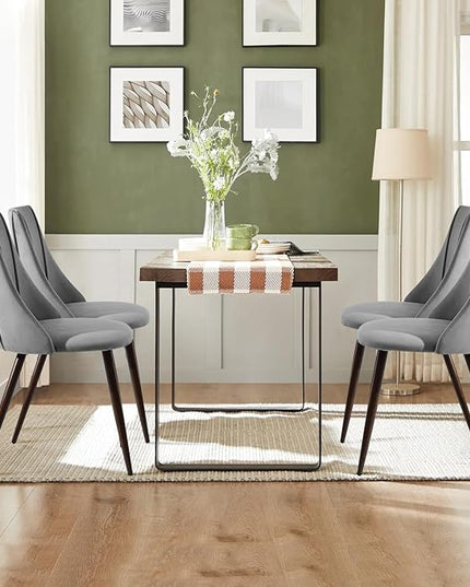 FurnitureR Dining Chairs Set of 2, Mid Century Side Chairs Large & Super Soft Velvet Seat Back Metal Legs for Kitchen, Dining Room, Bedroom, Living Room, Grey - LeafyLoom