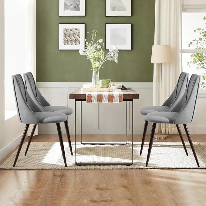 FurnitureR Dining Chairs Set of 2, Mid Century Side Chairs Large & Super Soft Velvet Seat Back Metal Legs for Kitchen, Dining Room, Bedroom, Living Room, Grey - LeafyLoom