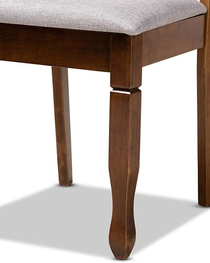 Baxton Studio Mila Modern and Contemporary Grey Fabric Upholstered and Walnut Brown Finished Wood 5-Piece Dining Set - LeafyLoom