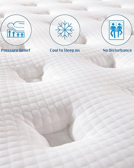 Rimensy Hybrid Mattress in a Box, 10 Inch Gel Memory Foam, Individually Wrapped Pocket Coils Innerspring Mattress, Support & Pressure Relief, Medium Firm Feel, 60"*80"*10" - LeafyLoom