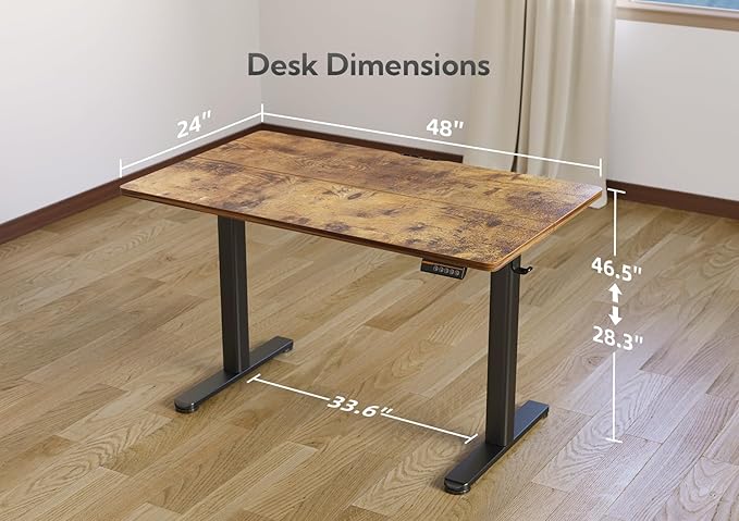 Electric Standing Desk, Adjustable Height Stand up Desk, 48x24 Inches Sit Stand Home Office Desk with Splice Board,Rustic Brown Top - LeafyLoom