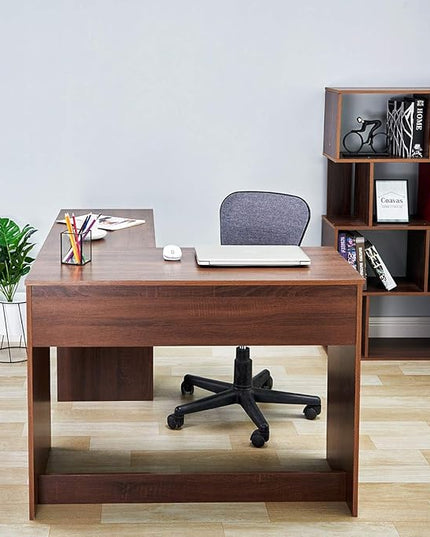 FurnitureR 47.2-Inch L-Shaped Computer Desk Home Office Study Writing Corner Gaming Table Retro Design Work Station Space-Saving for Study Room Bedroom, Walnut - LeafyLoom