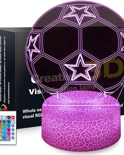 Soccer Night Light,Soccer Gifts for Boy, 3D Soccer Lamp,Kids Bedside Lamp,16 Color Change Decor Lamp with Remote & Smart Touch, Gifts for Christmas Birthday Boys Men Girls - LeafyLoom