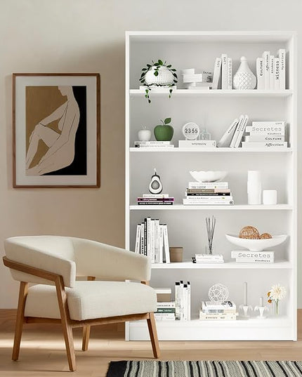 Soohow White Bookcase,Bookshelf for Bedroom,60 inches Tall Wood Book case Book Shelves,5 Shelf Book Shelves for Living Room Office - LeafyLoom