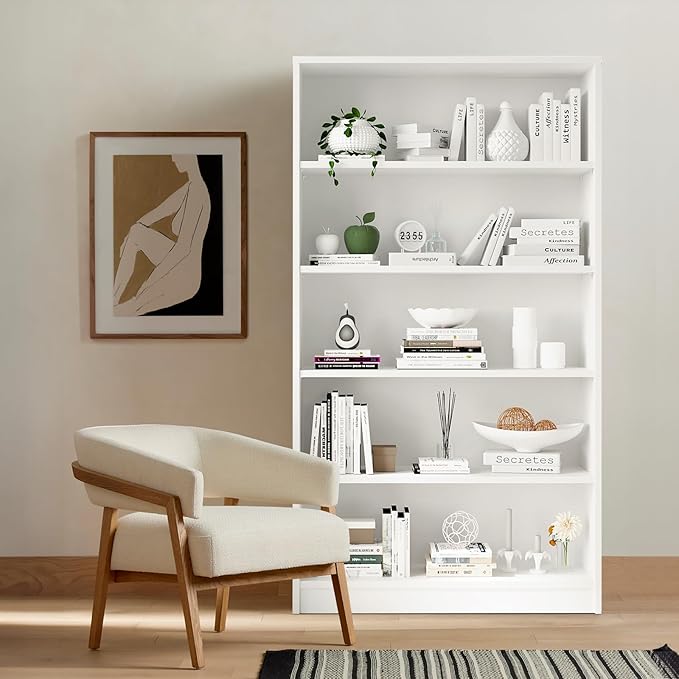 Soohow White Bookcase,Bookshelf for Bedroom,60 inches Tall Wood Book case Book Shelves,5 Shelf Book Shelves for Living Room Office - LeafyLoom