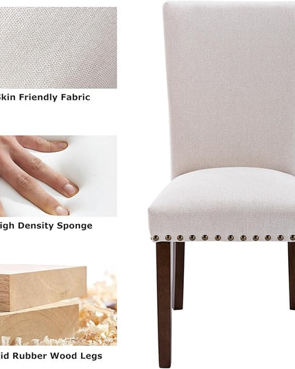 COLAMY Upholstered Fabric Dining Chairs Set of 6, High Back Padded w/Nailed Trim & Solid Wood Legs, Classic Parsons Side Chair for Home/Kitchen/Living Room-Beige - LeafyLoom