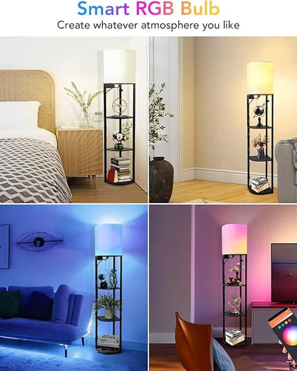 GAOMON Floor lamp with Shelves, Smart RGB Shelf Floor Lamp with 2 USB Ports & 1 Power Outlet, Display for Bedroom,Living Room, and Office - Classic Black - LeafyLoom