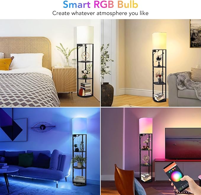 GAOMON Floor lamp with Shelves, Smart RGB Shelf Floor Lamp with 2 USB Ports & 1 Power Outlet, Display for Bedroom,Living Room, and Office - Classic Black - LeafyLoom