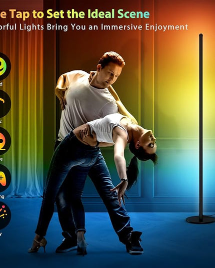 TOCLL LED RGB Corner Floor Lamp 62" Corner Light Color Changing Mood Lamp Dimmable Modern Standing Lamp with Remote Control Music Sync Timing RGB Ambient Light for Living Room, Bedroom, Play Room - LeafyLoom