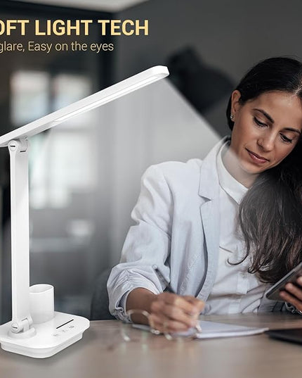 Cordless LED Desk Lamp for Home Office, 6000mAh Rechargeable Battery Operated Table Lamps with Pen Holder,Eye-Caring Reading Lamp, 3 Lighting Modes & Brightness Dimmer Light for Kids Study - LeafyLoom
