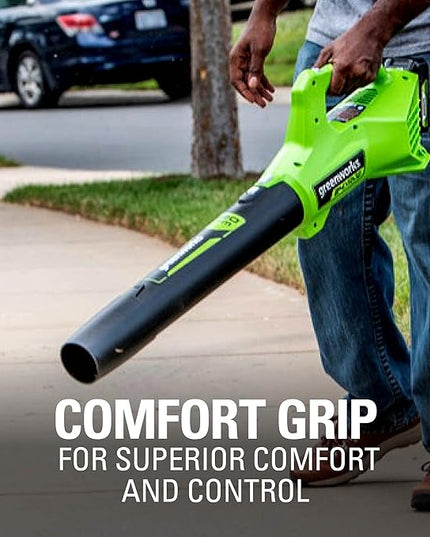 Greenworks 24V (90 MPH / 320 CFM / 125+ Compatible Tools) Cordless Axial Leaf Blower, 2.0Ah Battery and Charger Included - LeafyLoom