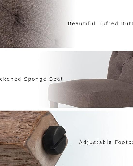 COLAMY Button Tufted Dining Chairs Set of 4, Parsons Upholstered Fabric Dining Room Chairs Kitchen Chairs with Wood Legs and Padded Seat, Brown - LeafyLoom