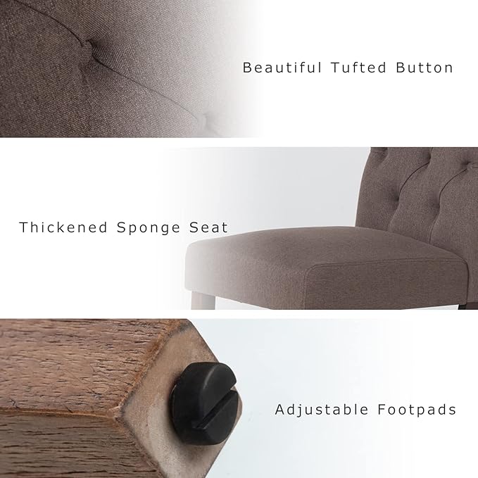 COLAMY Button Tufted Dining Chairs Set of 4, Parsons Upholstered Fabric Dining Room Chairs Kitchen Chairs with Wood Legs and Padded Seat, Brown - LeafyLoom