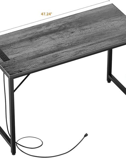 47 Inch Computer Desk with Magic Power Outlets, Modern Office Desk with USB Charging Ports, Sturdy Study Writing Desk, Laptop PC Gaming Table for Bedroom Workstation, Black Oak, 2 Pack - LeafyLoom