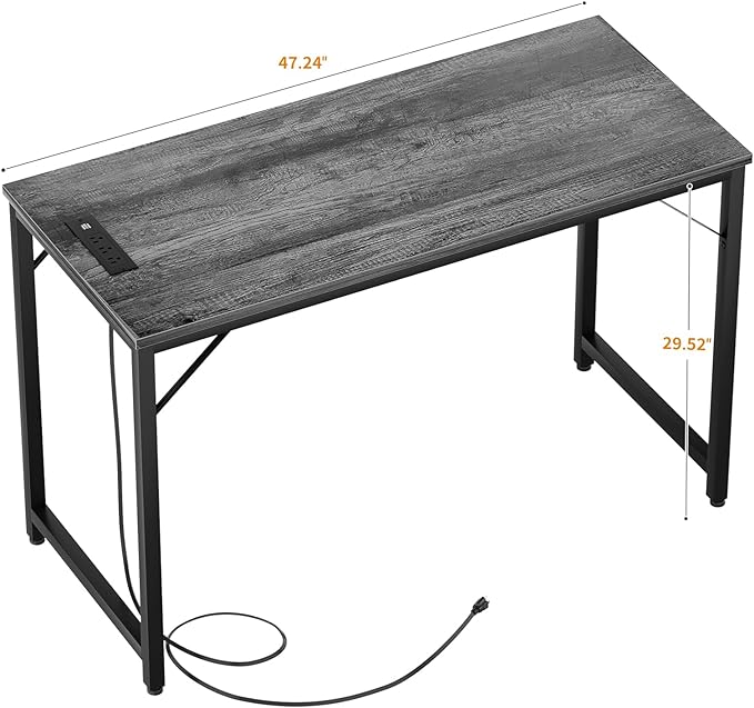47 Inch Computer Desk with Magic Power Outlets, Modern Office Desk with USB Charging Ports, Sturdy Study Writing Desk, Laptop PC Gaming Table for Bedroom Workstation, Black Oak, 2 Pack - LeafyLoom
