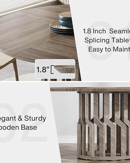 Round Dining Table for 4-6 People, 47-Inch Gray Dining Room Table, All-Wood Design Circle Kitchen Table with Strong Pedestal Base, Modern Dinner Table for Dining Room - LeafyLoom