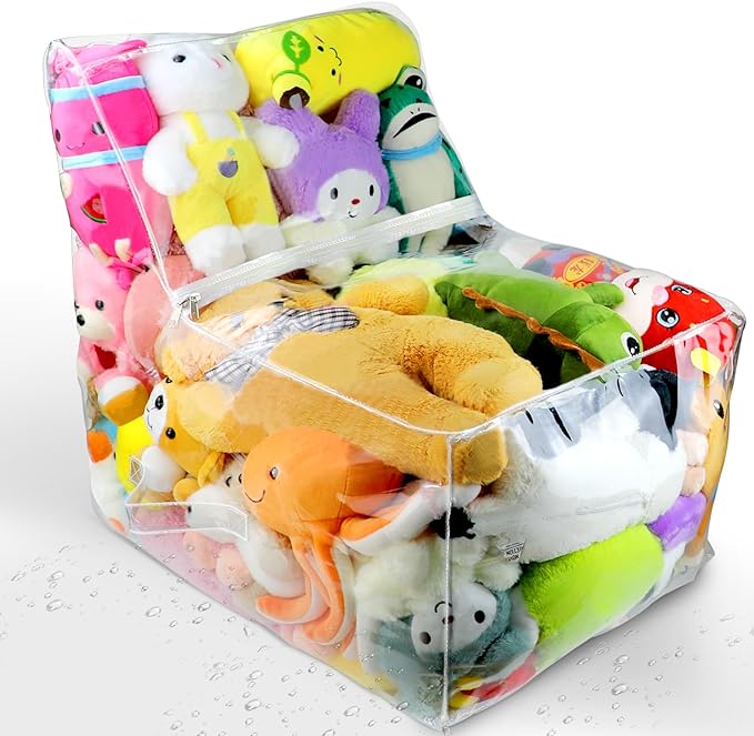 Clear Stuffed Animal Bean Bag Chair Cover for Kids, Waterproof Large Stuffable Beanbag Chair Cover, Creative PVC Plush Toys Storage, for Organizing Toddler & Children Rooms Soft Stuff Animal - LeafyLoom