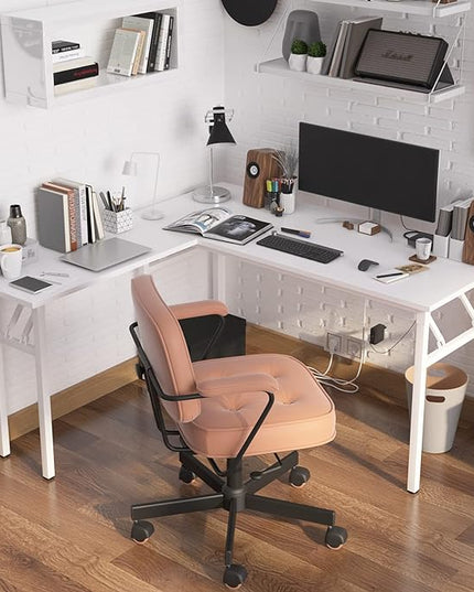 DlandHome L-Shaped Folding Computer Desk 55inches and 55inches Left and Right Adjustable Half-Installed Home Office Workstation Corner Table,White +White - LeafyLoom
