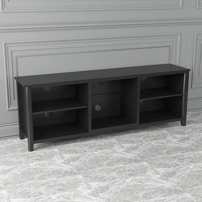 Entertainment Stand with 5 Storage Compartments, Media Center Console Table 60", Flat Screen TV Cabinet for Living Room, 70 inch, Black-1 - LeafyLoom