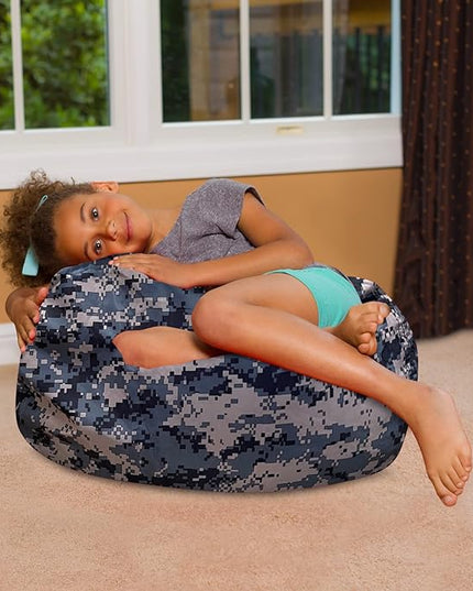 Posh Creations Bean Bag Chair for Kids, Teens, and Adults Includes Removable and Machine Washable Cover, Soft Nylon - Camo Digital, 27in - Medium - LeafyLoom
