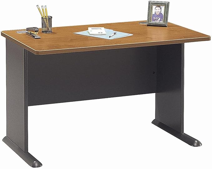 Bush Business Furniture Series A 48W Computer Desk in Natural Cherry and Slate, Small Office Table for Home or Professional Workspace - LeafyLoom