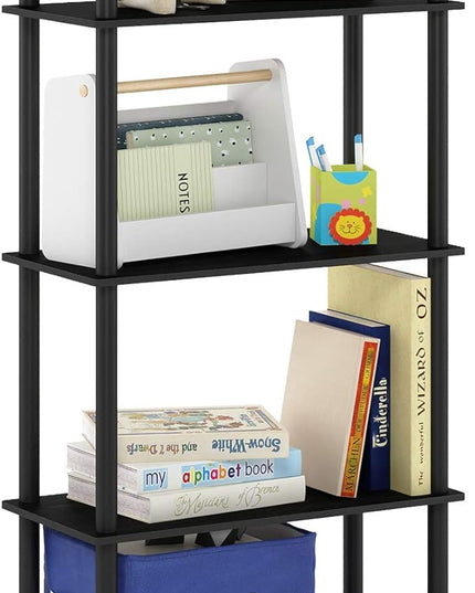 Furinno Turn-N-Tube 5-Tier Multipurpose Shelf / Display Rack / Storage Shelf / Bookshelf, Round Tubes, Americano/Black - LeafyLoom