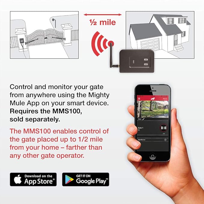 Mighty Mule MM571W-EST Heavy Duty Automatic Package Swing, Smart Bridge, Driveway Sensor, and More, Single Gate Opener, Estate, Black MightyMule