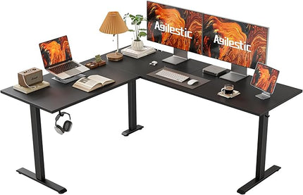 L Shaped Standing Desk Adjustable Height, Electric Corner Standing Desk, 63 x 55 inch Sit Stand Computer Table with Splice Board, Gaming Table, Black - LeafyLoom