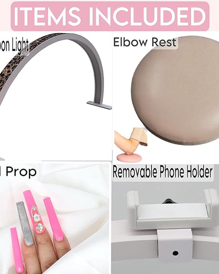 Half Moon Light for Nail Desk-4pcs Set-Half Moon Light-Half Moon Light for Esthetician-Half Moon Lamp for Nails-Nail Lamp for Desk-Nail Desk Light-BONUS Phone Holder,Nail Prop & Elbow Rest - LeafyLoom