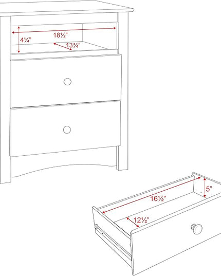 Prepac's Monterey 2 Drawer Nightstand: Elegant Bedroom Furniture, Bedside Table with Open Shelf, 23.25"W x 16"D x 28"H, White - WDC-2428 - LeafyLoom