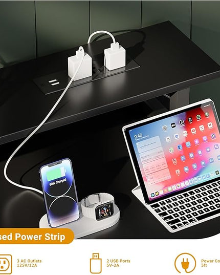 47 inch Computer Desk with Power Outlets, Gaming Desk with LED Lights, Home Office Work Desk with Monitor Shelf, Modern Office Desk Study Writing Table for Small Spaces, Black - LeafyLoom