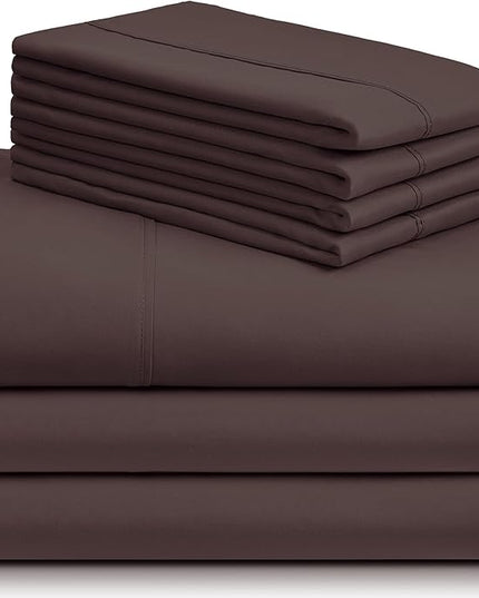LuxClub 7 PC Split King Sheet Set, Breathable Luxury Bed Sheets, Deep Pockets 18" Eco Friendly Wrinkle Free Cooling Sheets Machine Washable Hotel Bedding Silky Soft - Brown Split King - LeafyLoom