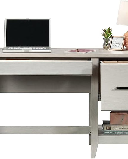 Sauder Summit Station Single Pedestal Desk, Glacier Oak Finish - LeafyLoom