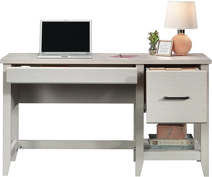 Sauder Summit Station Single Pedestal Desk, Glacier Oak Finish - LeafyLoom