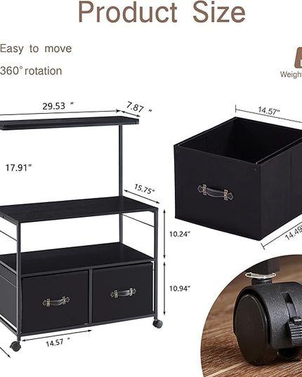 VECELO Mobile Lateral File Cabinet Rolling Printer Stand with 3 Open Storage Shelf, Ideal for Letter Size Folders, with Lockable Casters, Strong Steel Frame, Perfect for Office, Black, 2 Drawer - LeafyLoom