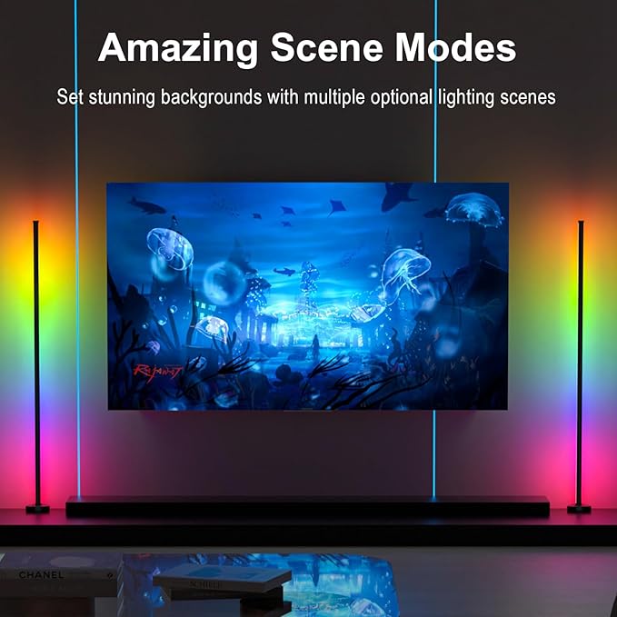 MIHEAL LED Corner Floor Lamp, RGBWW LED Standing Lamp with App & Controller Control, Music Synic Mood Tall Lamp with Speed & Brightness Adjustable for Restaurant Yard Garden - LeafyLoom