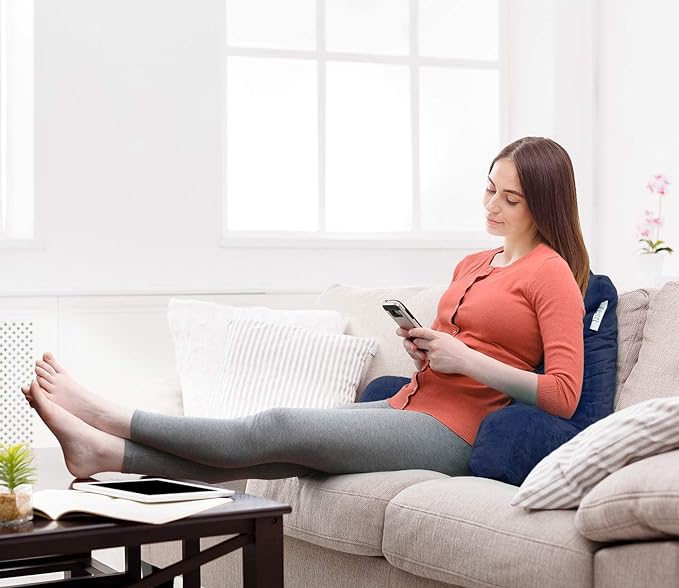 Nestl Reading Pillow with Portable Laptop Lap Desk, Velvet Feel Back Pillow for Sitting in Bed, Shredded Memory Foam Back Support Pillow for Bed, Bed Rest Pillow with Arms, Standard - Navy - LeafyLoom
