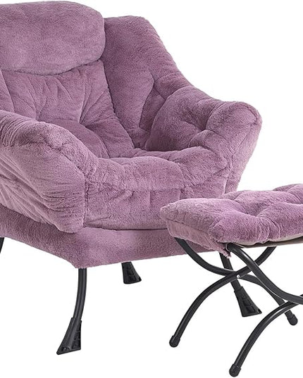 LITA Lazy Chair with Ottoman, Modern Accent Leisure Upholstered Sofa Chair, Lounge Reading Chair with Armrests and a Side Pocket for Living Room, Bedroom & Small Space - LeafyLoom
