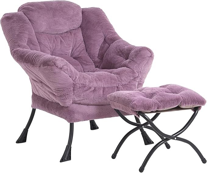 LITA Lazy Chair with Ottoman, Modern Accent Leisure Upholstered Sofa Chair, Lounge Reading Chair with Armrests and a Side Pocket for Living Room, Bedroom & Small Space - LeafyLoom