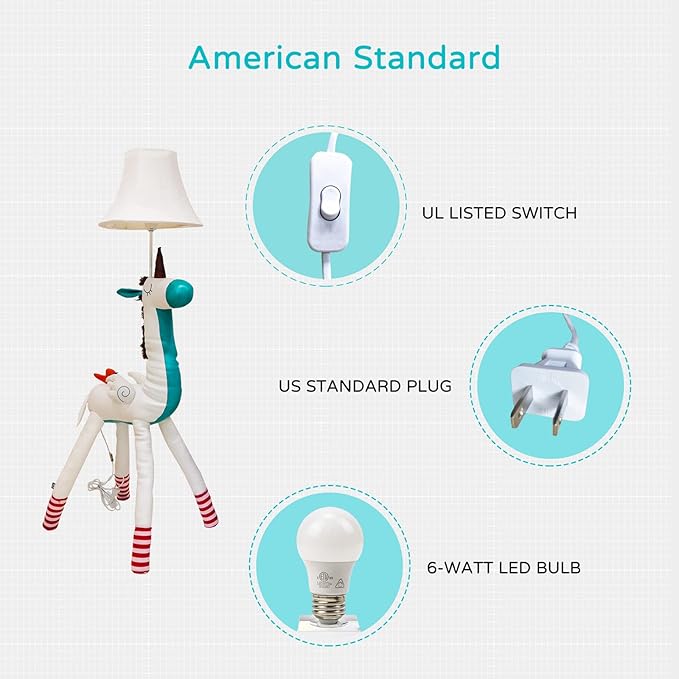 Floor Lamp, Easy-Care Artificial Leather Kids Floor Lamp for Bedroom, 51 Inch Tall White Unicorn Hand-Stitched Design Standing Lamp, Package Come with an E26 LED Bulb (White Unicorn) - LeafyLoom
