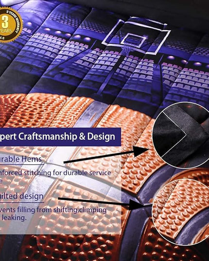 Btargot Basketball Comforter Sets Full for Boys Teens,3D Sports Basketball Bedding,Soft Microfiber Reversible Quilt with 2 Matching Pillow Shams - LeafyLoom