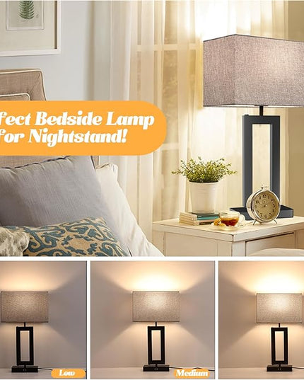 22" Large Lamps for Bedroom Set of 2 Touch Control Table Lamp for Living Room, 3-Way Dimmable Modern Lamps w/ 2 USB Ports, Bedside Nightstand Touch Lamps Gray &Black, End Table Desk Reading Lamp - LeafyLoom