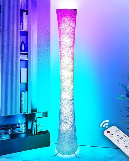 WORLD WIN Smart Led Floor Lamps, RGB Color Changing with APP & Remote Control, 62 Inch DIY Mode Music Sync Standing Modern Corner Lamp Decor for Living Room Bedroom Game, 1 Piece - LeafyLoom