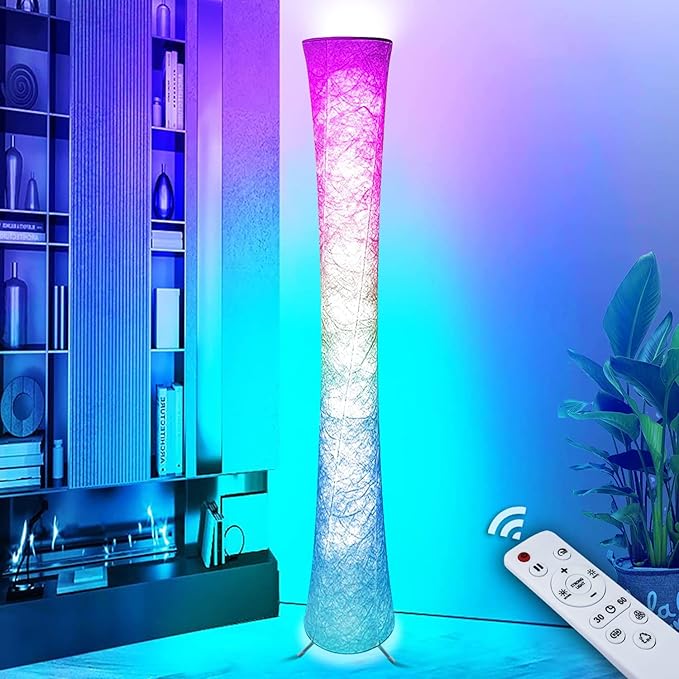 WORLD WIN Smart Led Floor Lamps, RGB Color Changing with APP & Remote Control, 62 Inch DIY Mode Music Sync Standing Modern Corner Lamp Decor for Living Room Bedroom Game, 1 Piece - LeafyLoom