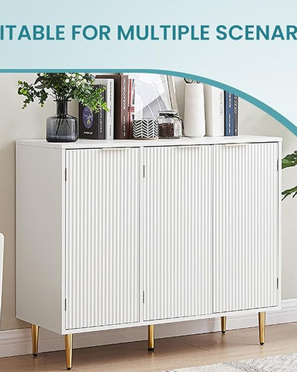 Storage Cabinet, Modern Accent Buffet Cabinet, FreeStanding Sideboard and Buffet Storage Adjustable Shelves with 3 Doors for Bedroom, Living Room, Kitchen or Hallway,White - LeafyLoom
