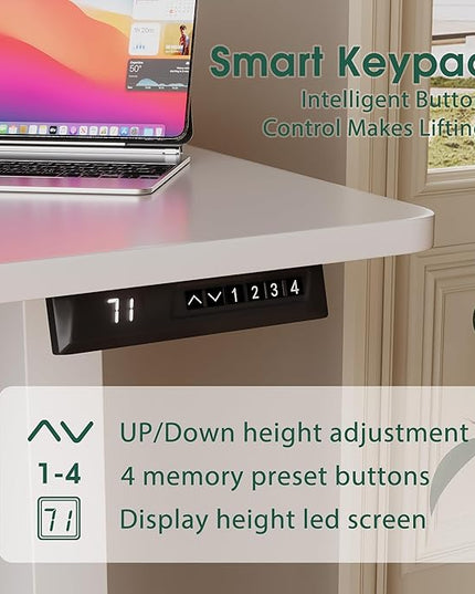 Electric Standing Desk 60 Inch, Ergonomic Height Adjustable Table with T-Shaped Metal Bracket Modern Computer Workstations for Home Office, White - LeafyLoom