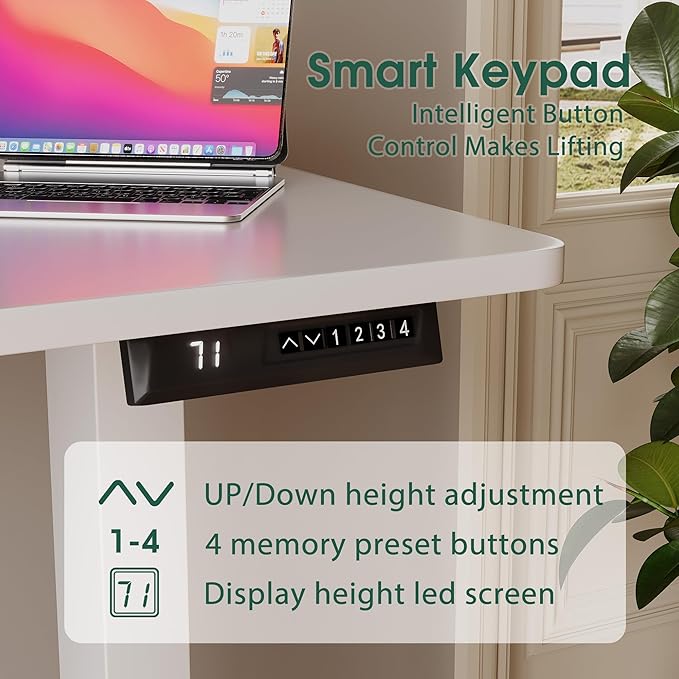 Electric Standing Desk 40 Inch, Ergonomic Height Adjustable Table with T-Shaped Metal Bracket Modern Computer Workstations for Home Office, White - LeafyLoom